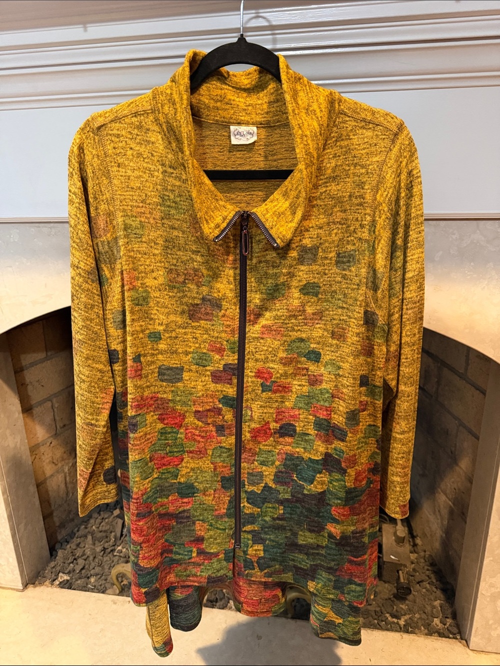 Et Lois Mustard Yellow Patterned Zip-Front Utility Jacket size medium